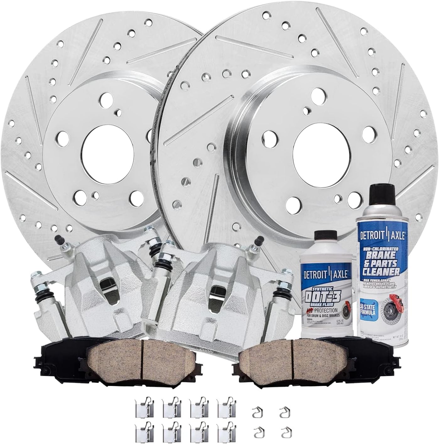 Detroit Axle Front Drilled Rotors Calipers and Ceramic Pad 8‑Piece Brake Kit for Toyota Corolla (Front)