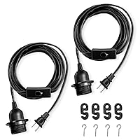 Vista 7 de Cable de luz colgante – Bombilla colgante de 10 pies con cable de enchufe – Paquete de 2 cables de lámpara E26 con cable de extensión negro, cable