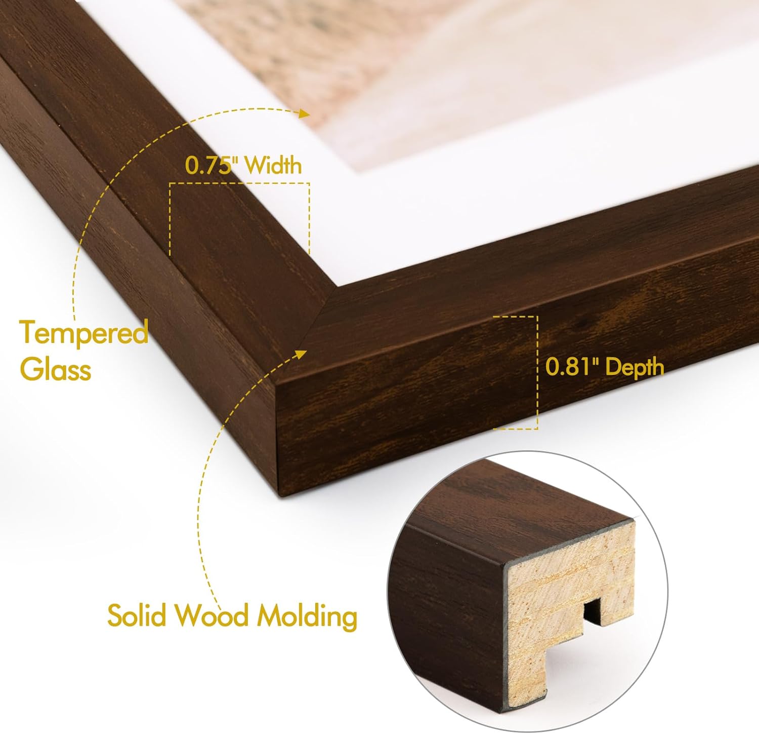 Golden State Art, 12x17 Picture Frame Brown - Classic Solid Wood Frame With Real Glass - Wall Mount Vertical or Horizontal Display for Photos, Art, Posters