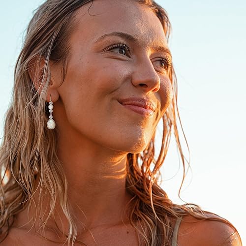 Miniatura 5 de FANCIME Created Opal Earrings Sterling Silver Hook Earrings with 2 White Fire Opal Stones Teardrop October Birthstone Earrings Fine Jewelry for Women