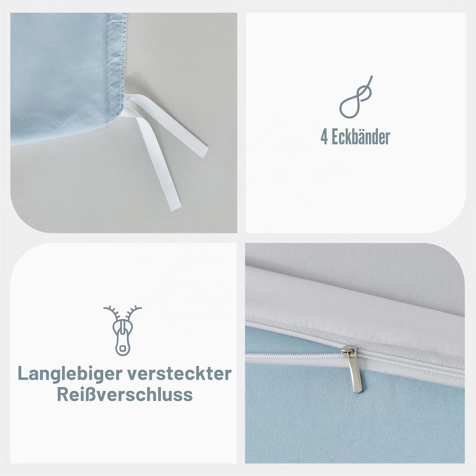 Lekesky Bettwäsche-Set für Doppelbett 260 x 240 cm, 3-teiliges Bettwäsche-Set aus Mikrofaser mit Aquarellmuster, bestehend aus 1 Bettbezug 260 x 240 cm + 2 Kissenbezüge 50 x 80 cm, Blaue Blätter