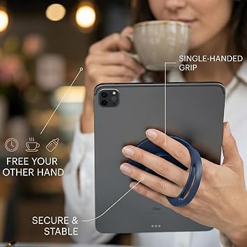 Universal Tablet Stand, Back Mounted Handheld Stand, Rotates 360 Degrees, Adjusts Multiple Angles for iPad/Galaxy Tab and All 7-11 Tablets (Blue)