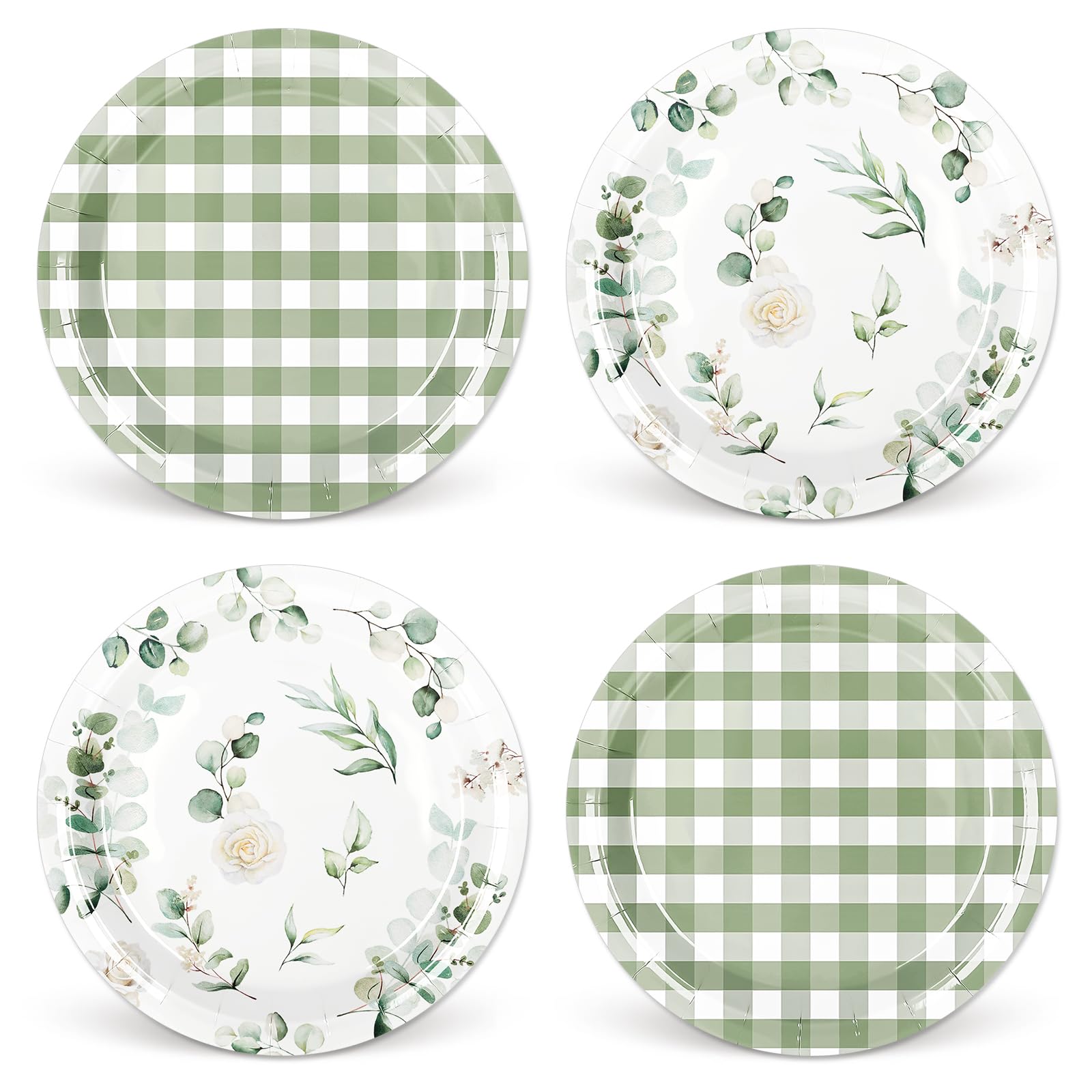Assiettes carton vert sauge et feuilles pour reussir votre dejeuner de mariage de plein air