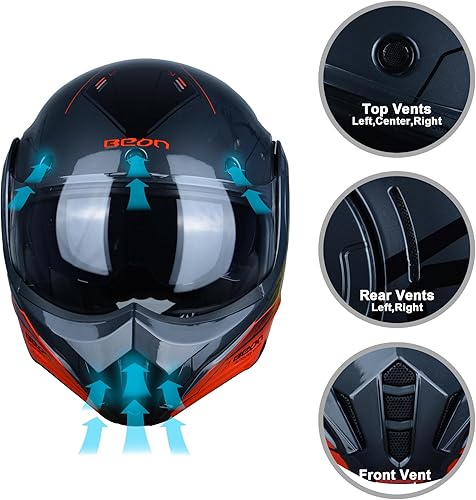 Miniatura 4 de Casco de motocicleta de cara completa, aprobado por DOT, protector de barbilla reversible de 180, casco de piloto modular con doble visera antivaho