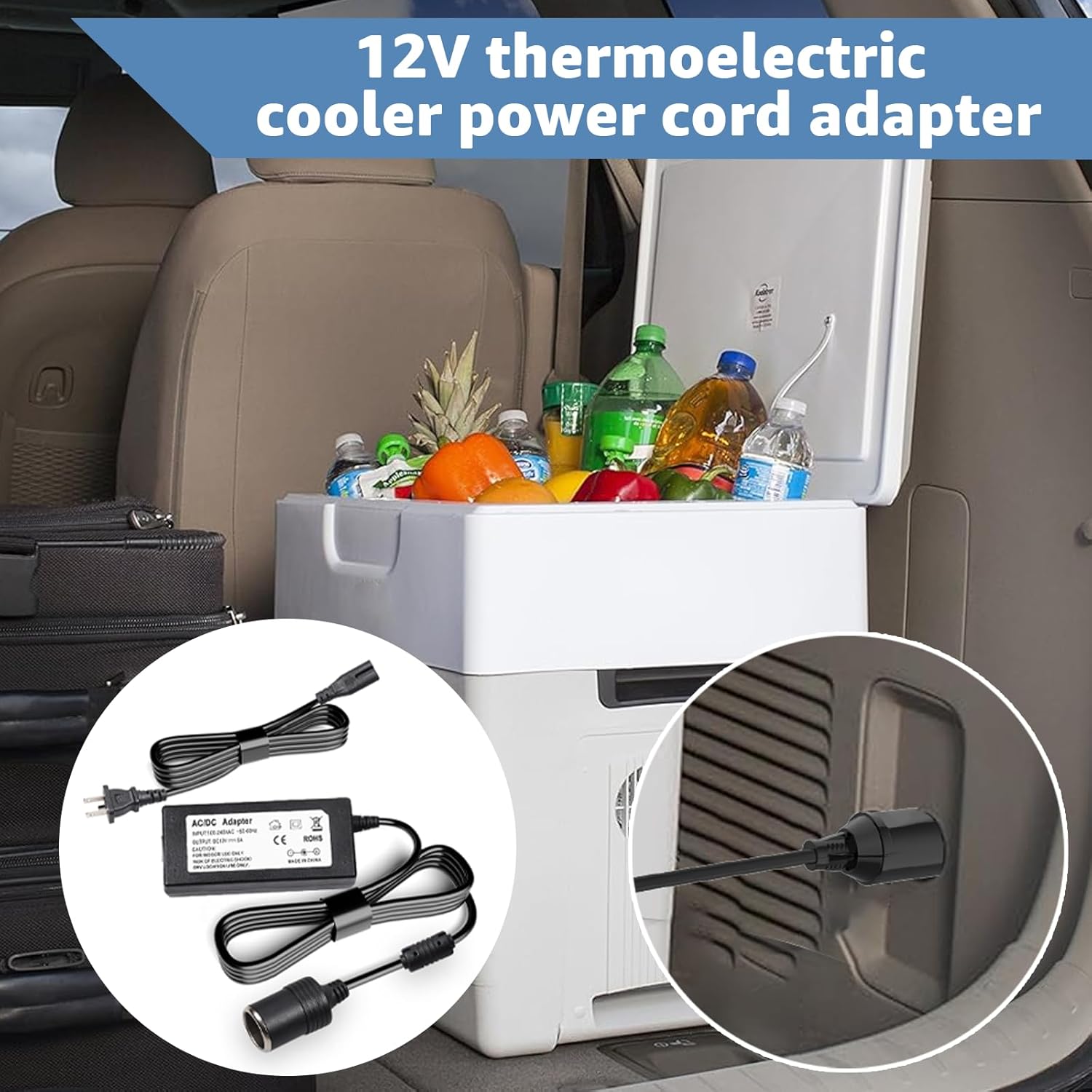 12V Cooler Power Cord Compatible with Coleman Cooler,Replacement for Coleman Cooler 5640 Power Adapter,Thermoelectric Electric Cooler Replacement Plug