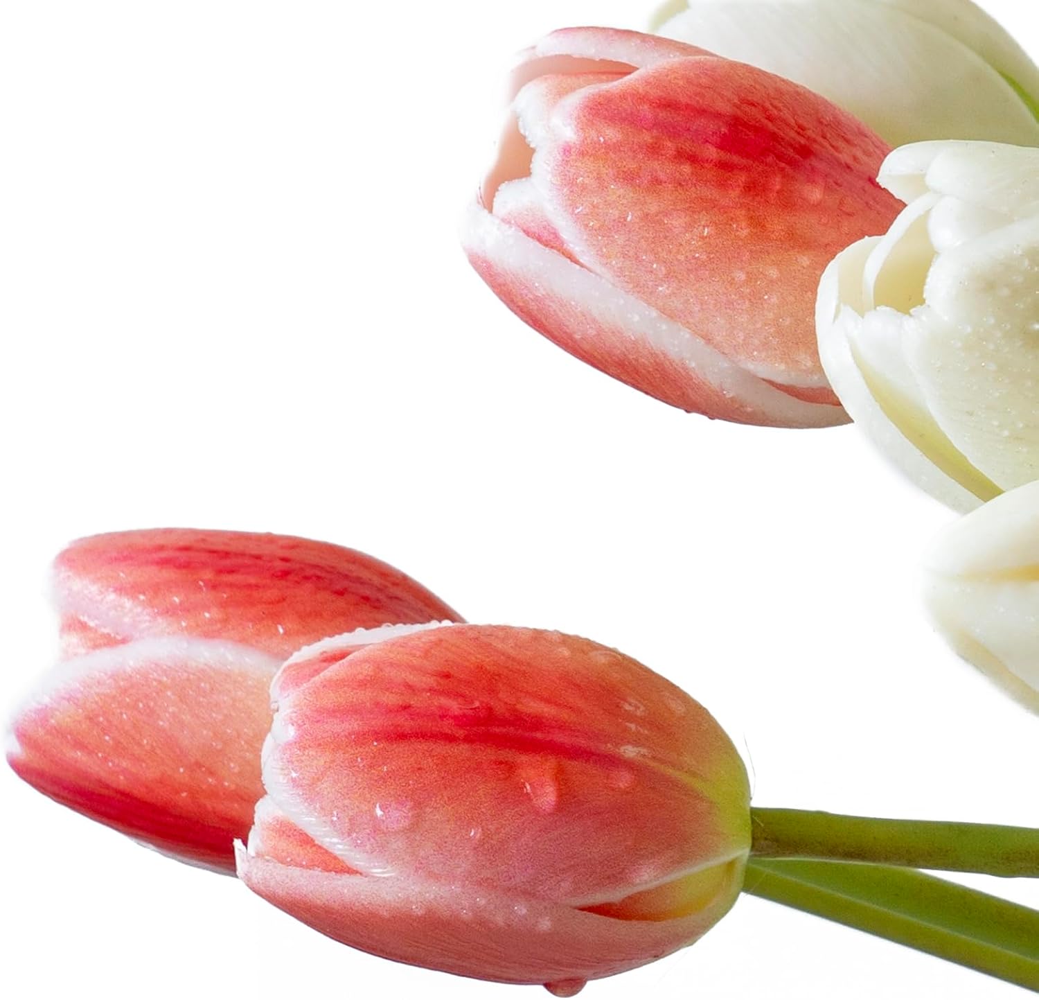 DUYONE 40pcs Artificial Tulips Flowers, Latex Bouquet, Fake Tulips for Office Wedding Party Home Kitchen Garden Decoration-B Coral Pink Suit