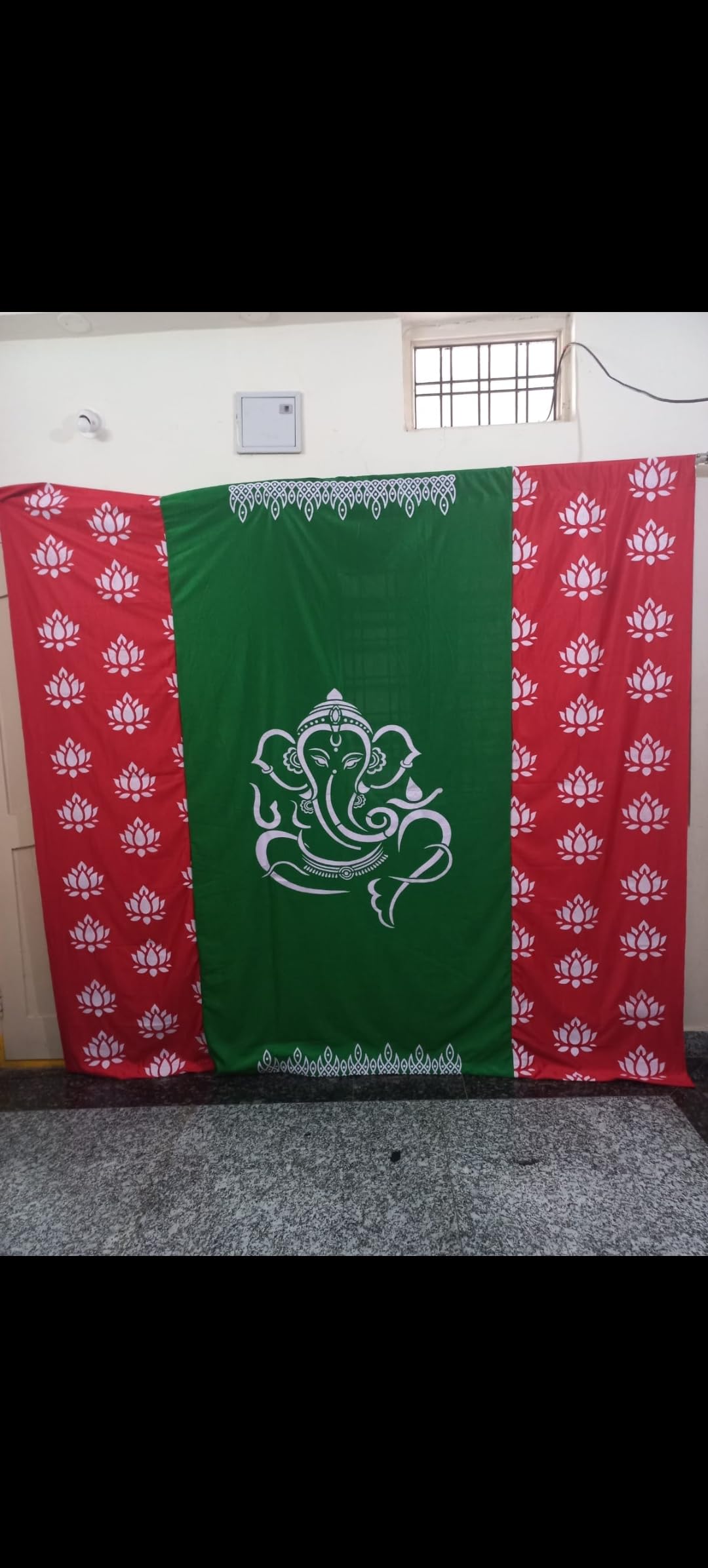 Ganesh Backdrop Whith red Lotus | Lotus Border Print, 8x8 ft Size-image-44