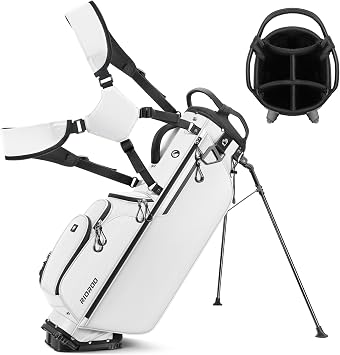 5 Way Golf Stand Bag with Full Length Dividers, Lightweight Golf Bag with Rain Cover, 6 Zippered Pockets & Cooler Bag, Breathable Straps