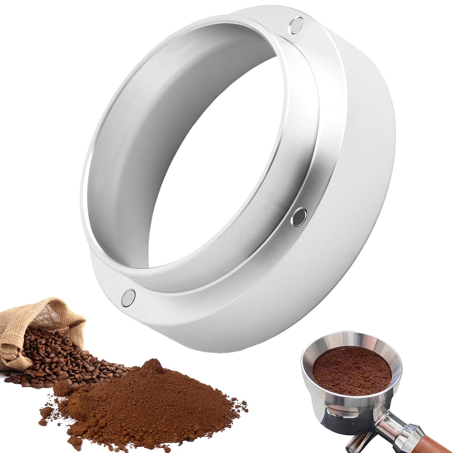 53mm Coffee Dispenser Ring, Magnetic Dosing Funnel Aluminum, Reusable Espresso Portafilter Funnel, for Exact Coffee Powder Extraction Cup