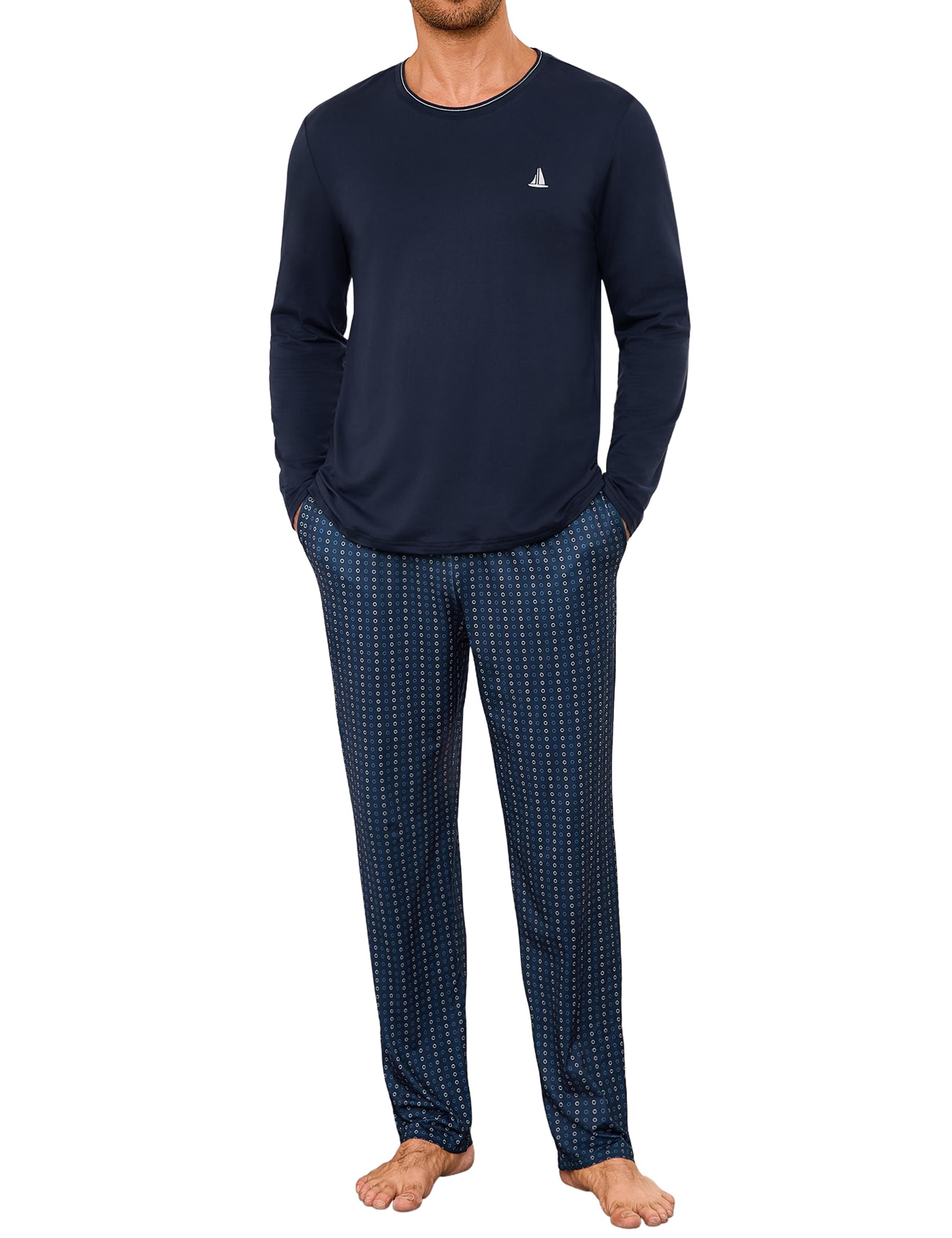 Jahetuul Pigiama Uomo Cotone Lungo Pigiama da Uomo a Due Pezzi | a Maniche Lunghe Invernale Pantaloni a Quadri con Tasche Caldo e Morbido S-4XL