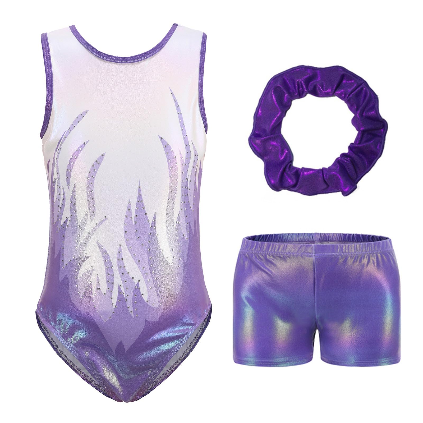 Hovershoes Girls Gymnastics Leotards with Shorts Set, Long Sleeve/Sleeveless Kids Gymnastics Athletic Outfit Sparkling Leotard Dance Ballet Unitards Dancewear for 5-12 Years