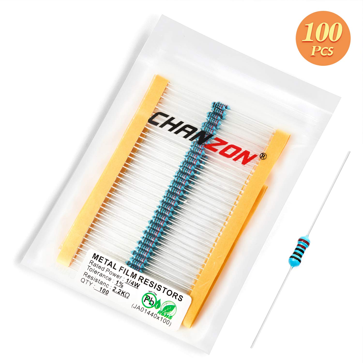 Chanzon 100pcs 100K Ohm Resistor 1/4W (0.25W) Metal Film Fixed 7 thumbnail image