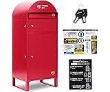 PYKES PEAK 宅配ボックス ポスト一体型 ポスト付き 大容量 おしゃれ 防水 置き配 盗難防止 案内ステッカー付き 大型 屋外 戸建て用 「 HAZUKI 」 （パーシアンレッド）