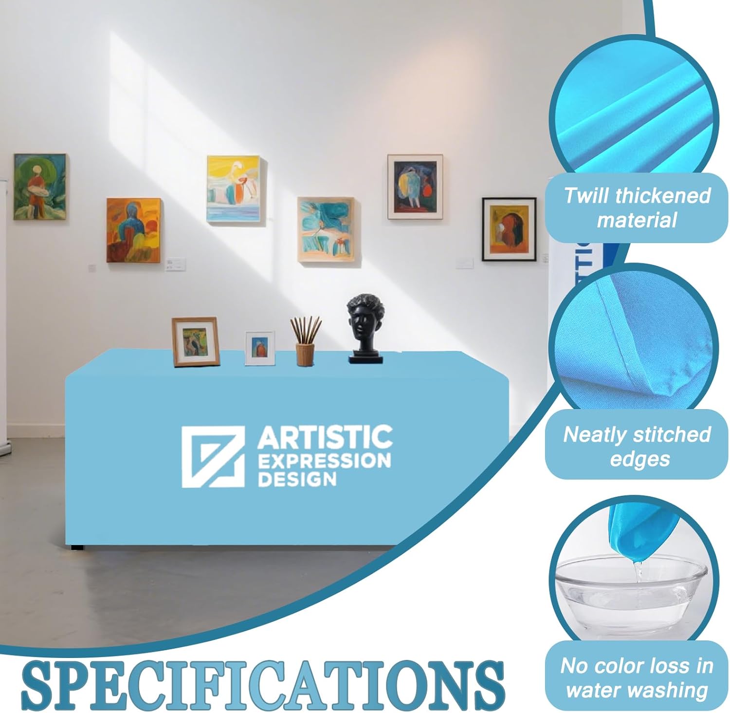 Personalized Customized Tablecloth with Logo 4/5/6/8 FT for Business Tradeshow Events Company School Shop Welfare Organization Anniversary Other Important Events Shipping Next Day (Back Open 4FT)