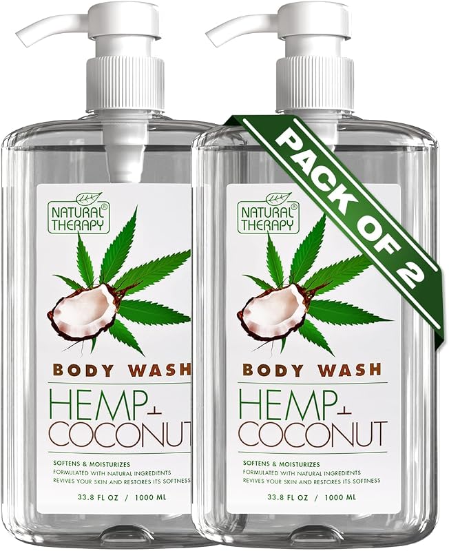 Natural Therapy Sabonete líquido corporal com óleos de cânhamo e coco e minerais do Mar Morto, Pacote com 2, 2.000 mL