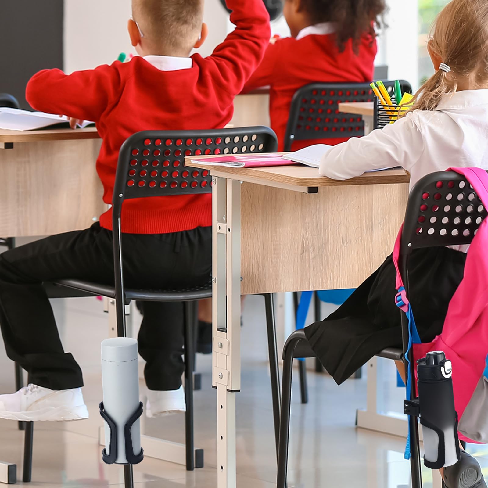 Reallnaive 6 soportes para botellas de agua para aula, escritorio, portavasos de vuelta a clases, regalo para estudiantes, antiderrames, giratorio de 360°, soporte para botella de agua para silla de