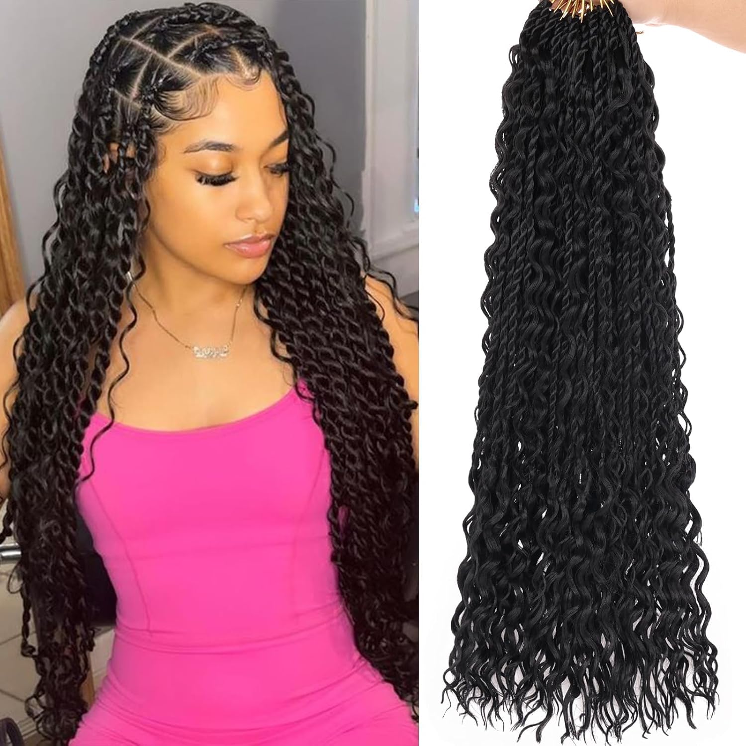 9 Packs 24 Inch Senegalese Twist Crochet Hair with Curls Pre-Looped Boho Island Twist Crochet Braids with Curly Ends Pre-Twisted Goddess Senegalese Twist for Women Braiding Hair Extensions 1B#