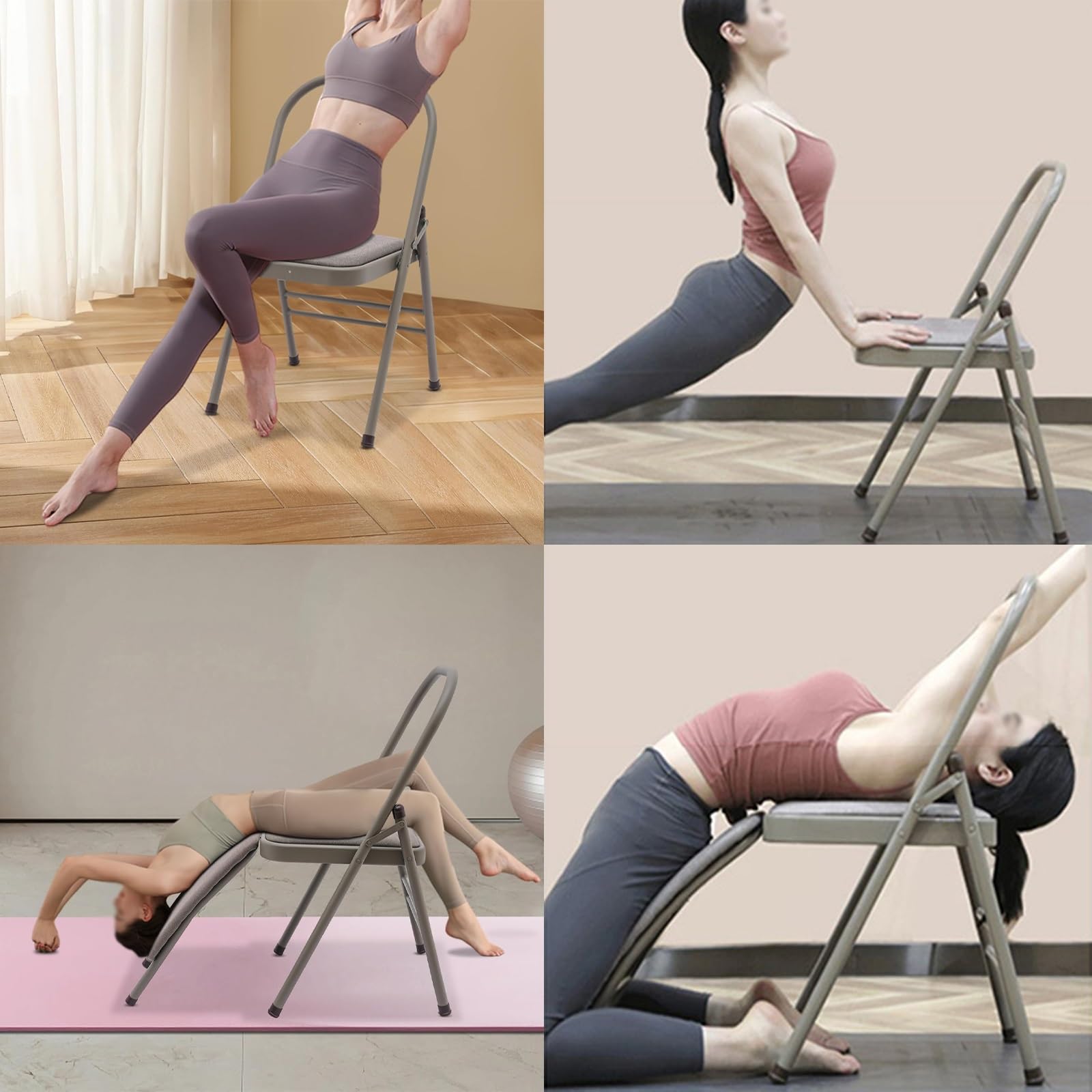 Sedia Yoga Sedia Yoga Assistita Grigia con Supporto Lombare Rimovibile, Sedia Yoga Pieghevole, Strumento di Allenamento per L'inversione Dell'equilibrio per Studio Yoga/Palestra/Casa