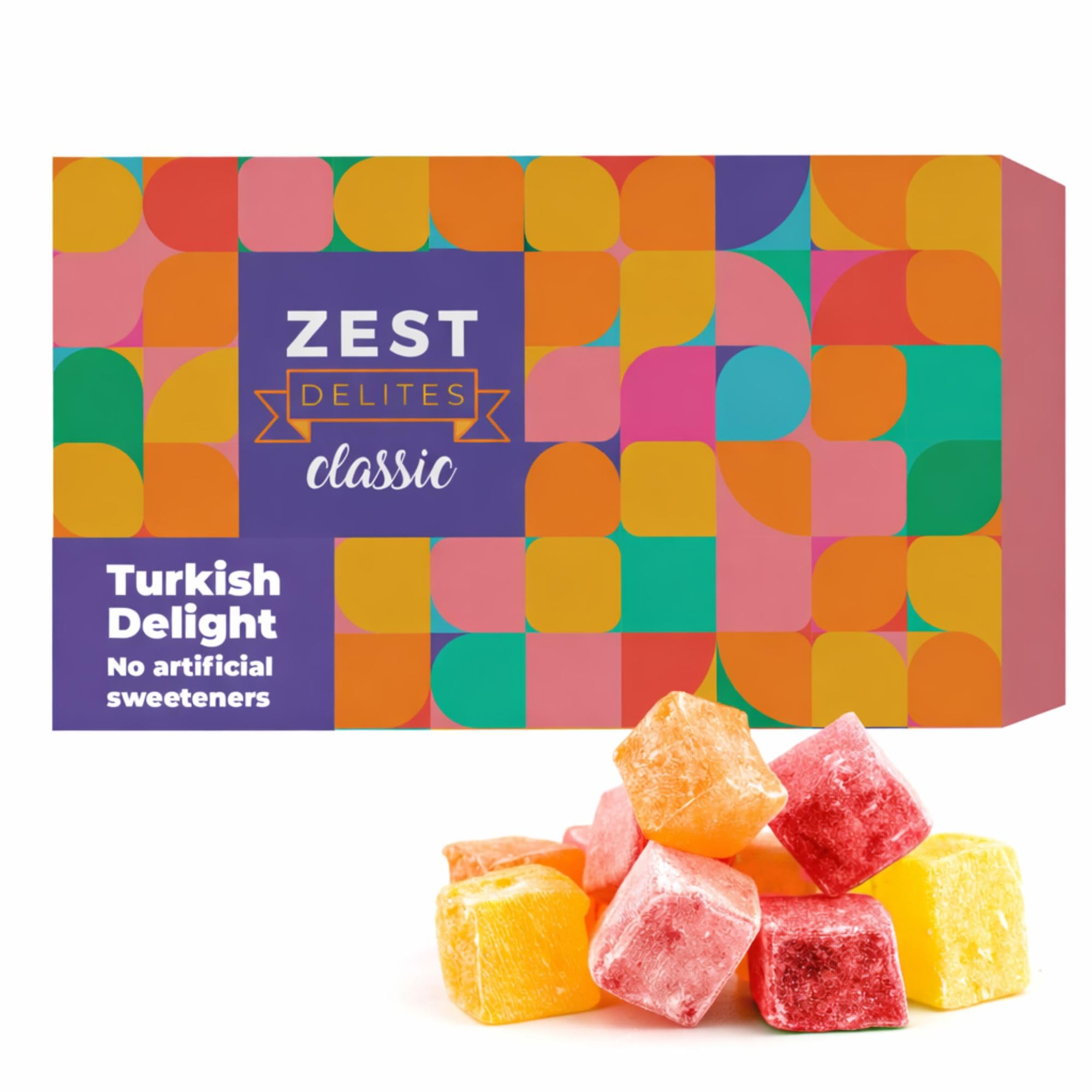 Turkish Delights Candy by Zest Delites, Assorted Flavored Turkish Delight Gift Box, 8.8 Oz Lokum, Food Gifts, Vegan Snacks Box, Traditional Taste