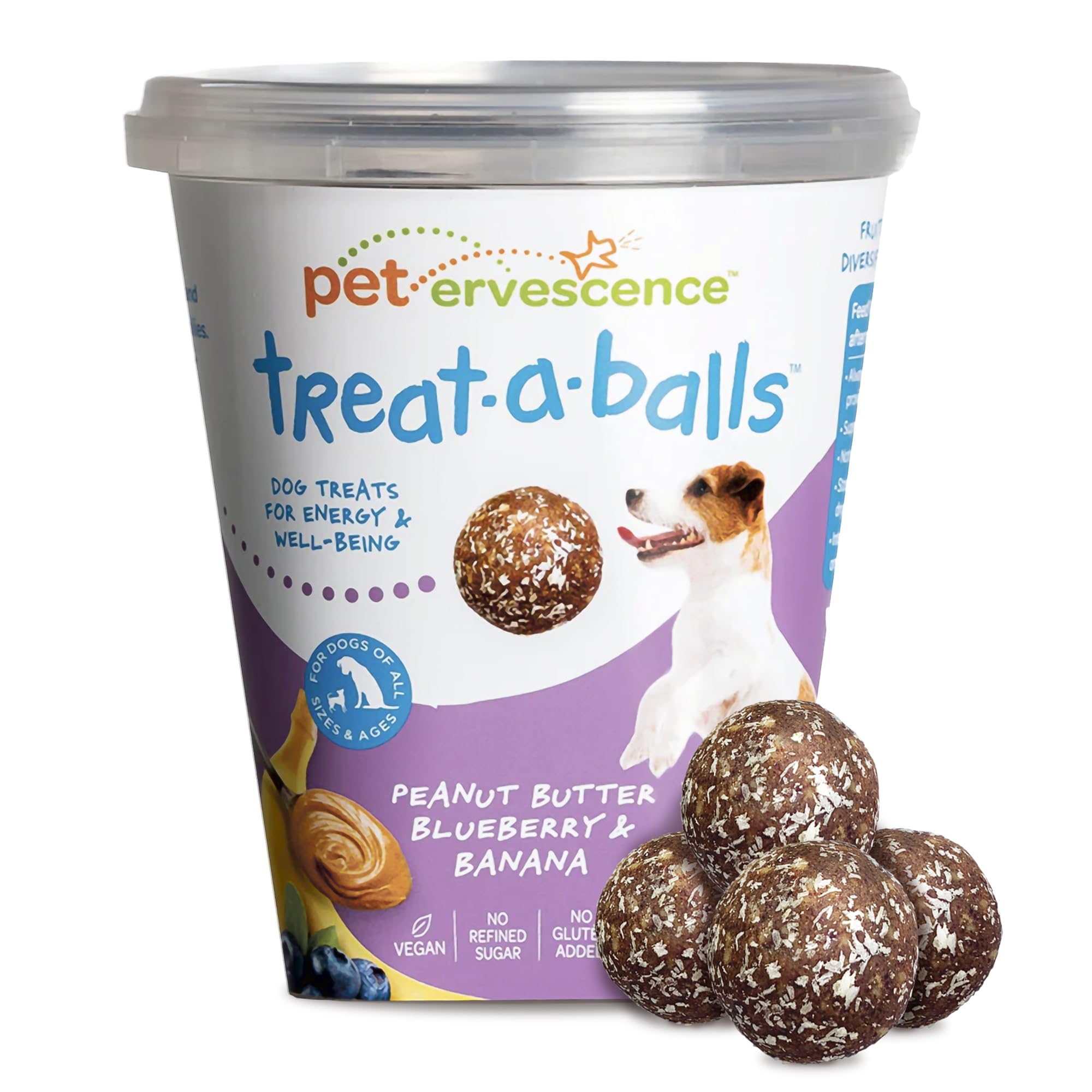 TREAT-A-BALLS Peanut Butter Dog Treats with Banana & Blueberry - Healthy Dog Treats - Soft, Natural, Grain Free, Low Calorie, Gluten Free, Non-GMO,