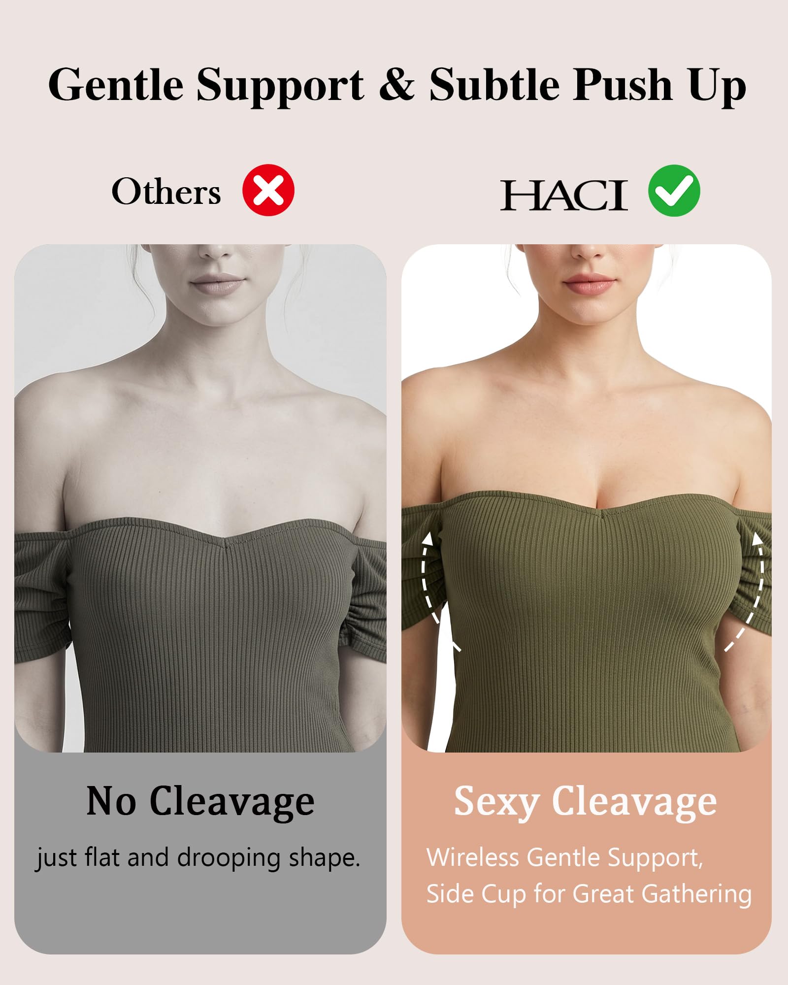 HACI Sujetador push up sin tirantes para mujer, antideslizante, acolchado, sin varillas | Levantamiento, invisible, antideslizante