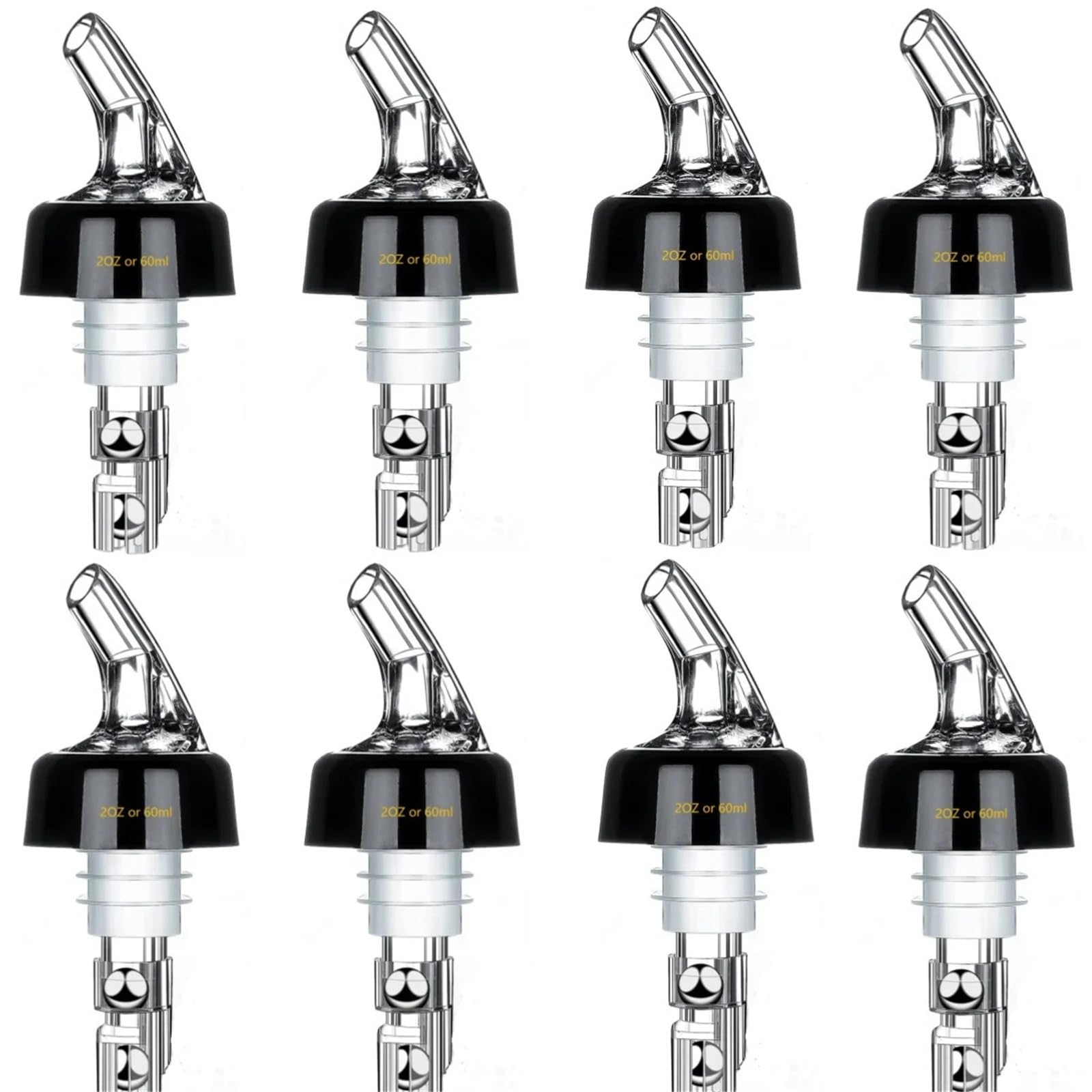 Stainless Steel Pourers Vertedor de Botellas medido, vertedores Licor, tragos rápidos, dispensador Whisky for cócteles y Vino(8PCS 60ml)