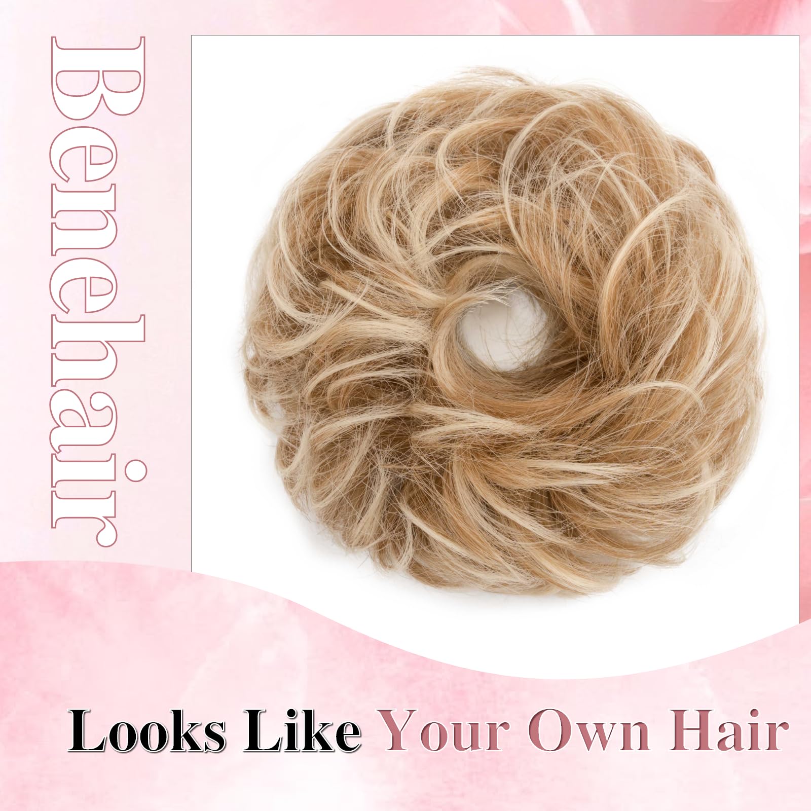 Benehair Messy Bun Hair Piece Curly Wavy Hair Scrunchies Messy Bun Scrunchie Synthetic Donut Updo Hair Pieces for Women Girls (Auburn & Blonde - Image 3
