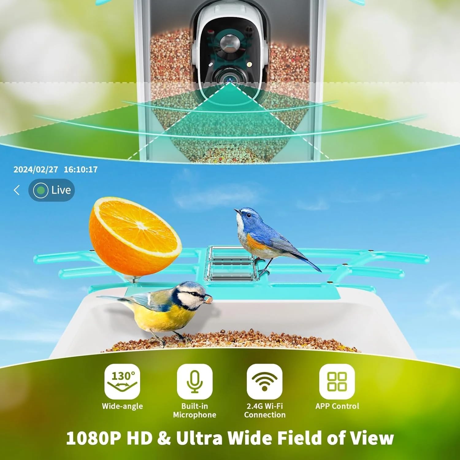 VicoHome N002 Bird Feeder with Camera - AI Bird Recognition, Solar Powered Outdoor Birdhouse Cam with Night Vision, Motion Alerts, App Control, Cloud & SD Storage, IP65 Waterproof, 2K HD Live View