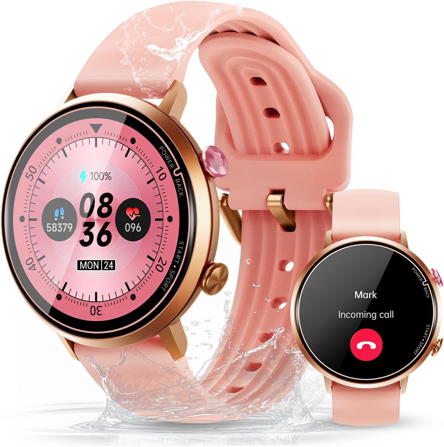 OBA OUKITEL BT60 Montre de Fitness pour Femme, écran 1,32", Moniteur Cardio, étanche 5 ATM, Suivi d'activité, Rose, Rose, M-L