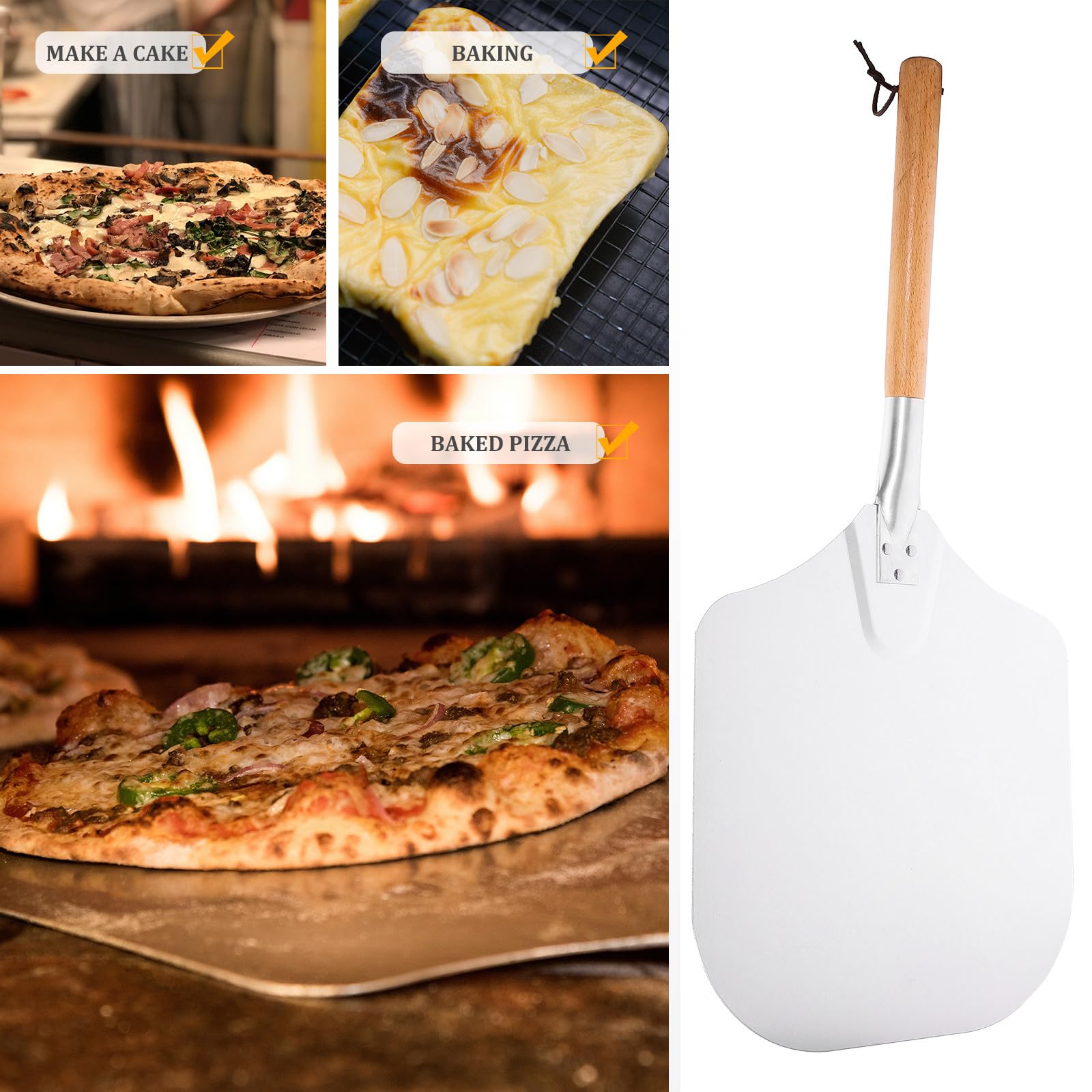 Pelle à Pizza Alliage D'aluminium Léger Manche en Bois Détachable et Poignée Antidérapante Cuisson Restaurants Occidentaux