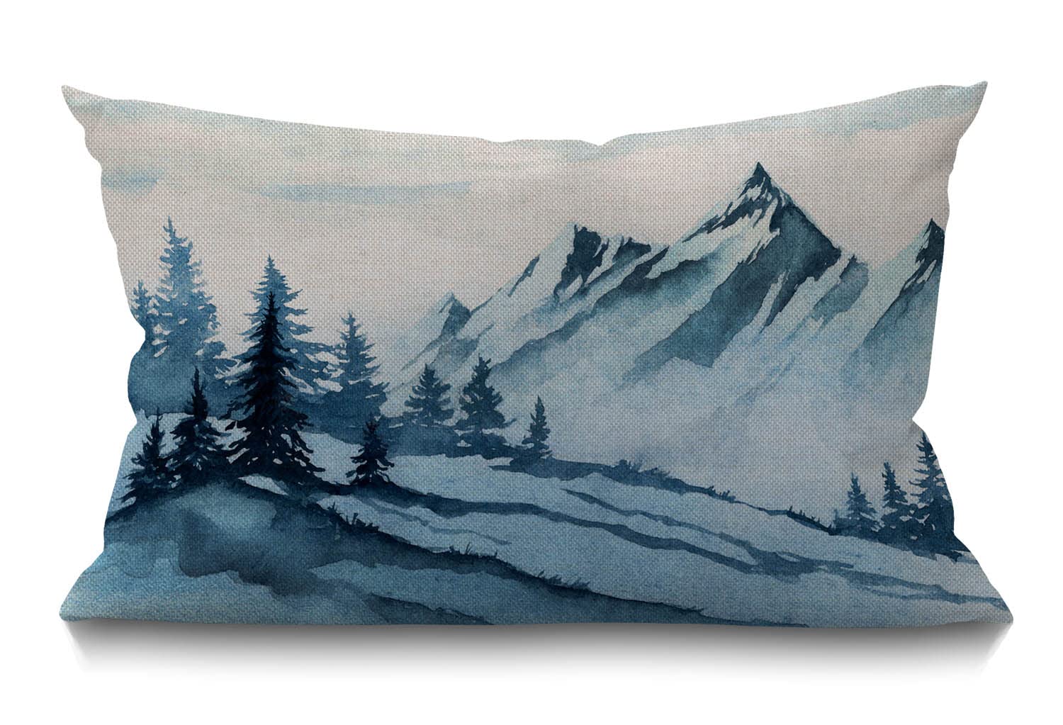 BGBDEIA Cushion Cover Foggy Mountain Watercolor Misty Tree Landscape Ink Paint Beautiful Art Rectangular Throw Pillow Cover for Couch Sofa Home Decor Cotton Linen 12x20 Inch 30 x 50 cm
