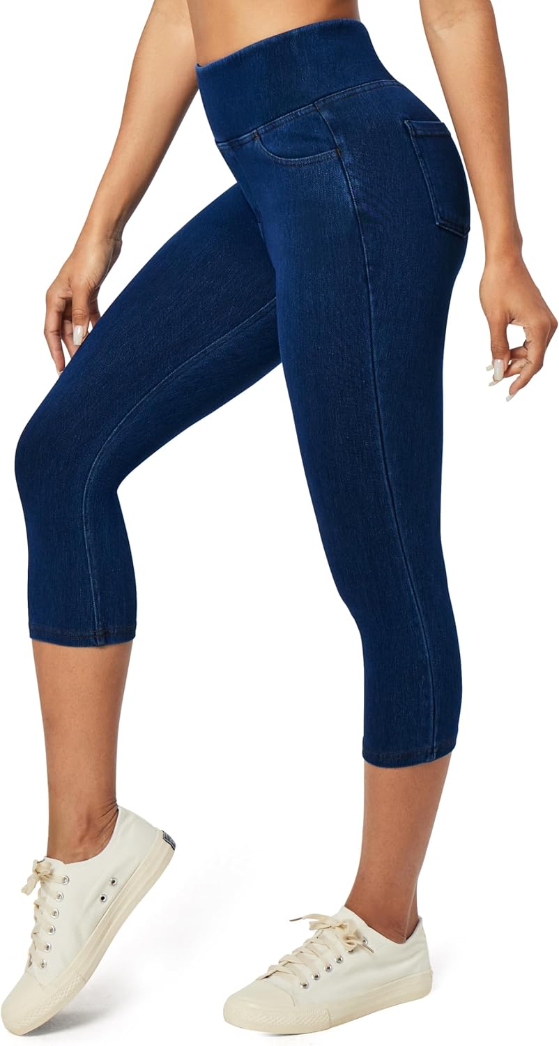 Heathyoga Capri Jeans for Women Stretchy Pull On Jeggings for Women Denim Jean Capris Pants Capri Leggings with Pockets - Image 2