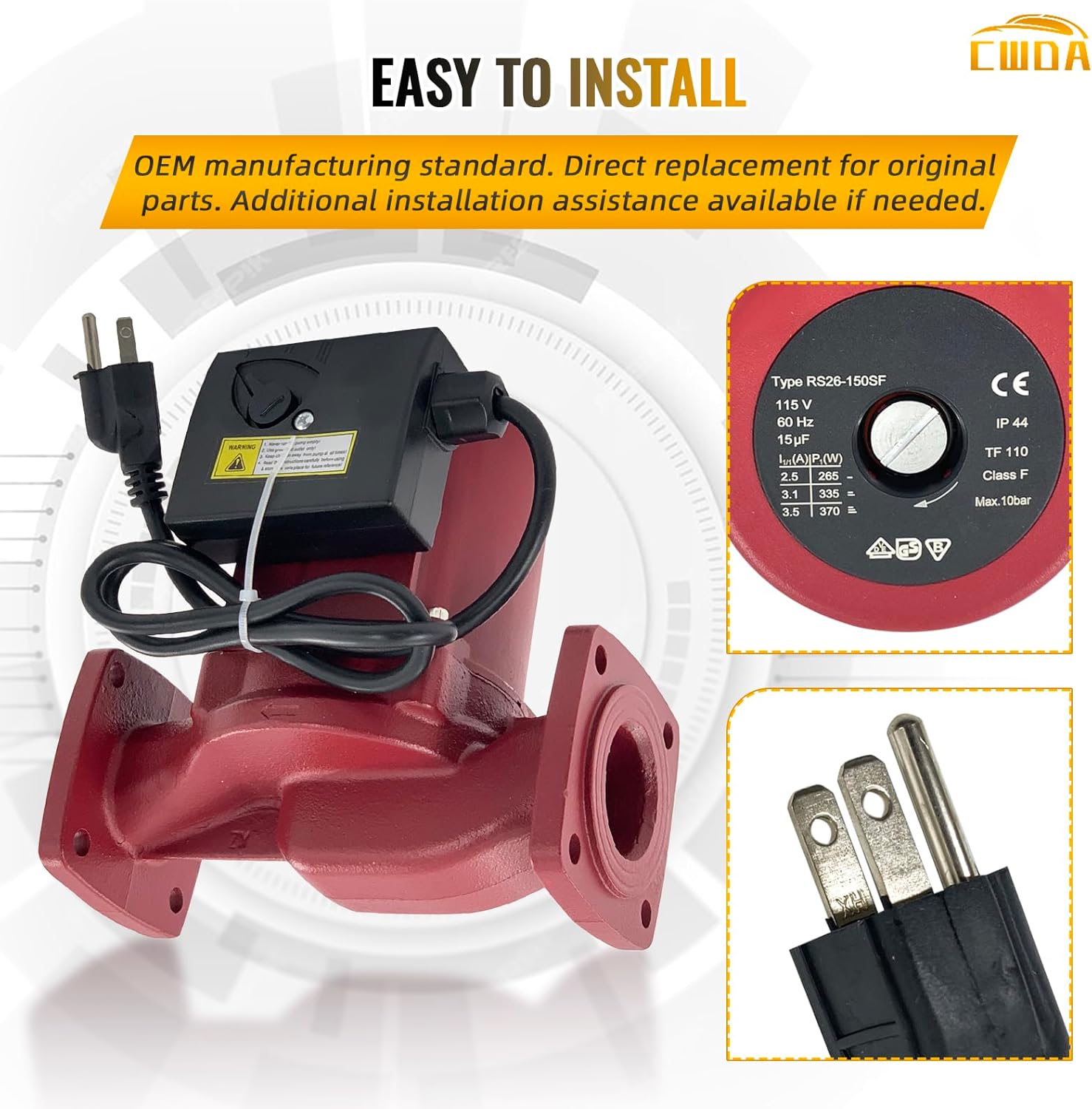 UPS26-150SF Stainless Steel Circulator Pump 1/2 HP 115V replace for Grundfos 3 Speed Circulator Pump w/Two-bolt Flange for Boiler, Hydronic Heating, Coil Heating Solar 95906632