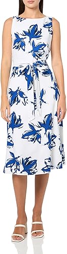 Anne Klein Fit and Flare Midi Robe, Santorini Bleu Multi, 38 Femme