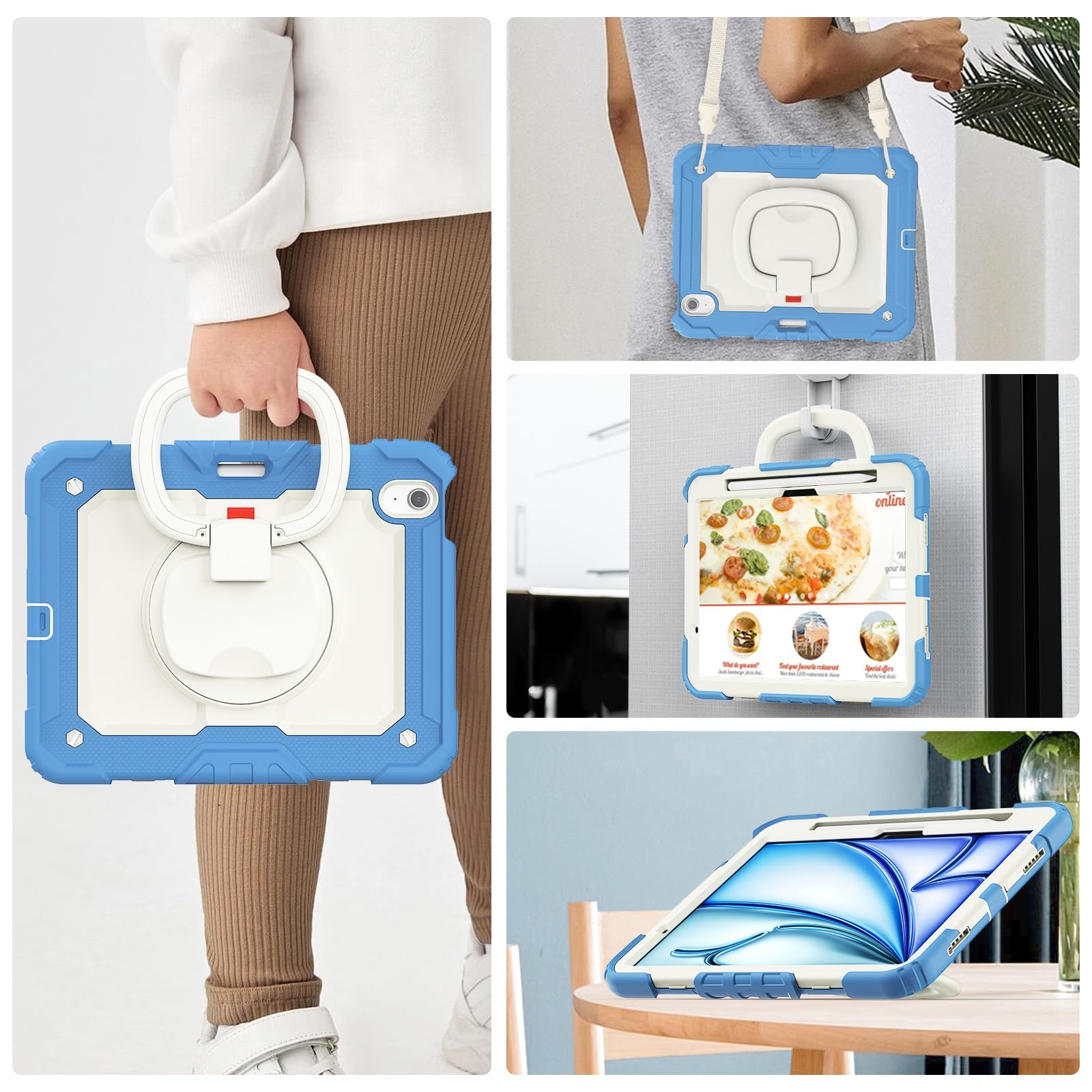 Kompatybilne z iPad Air 11 cali (M3) 2025 etui uchwytem na ołówek i ochraniaczem ekranu, pełne ochronne obrotowym silikonowym(Blue 4)