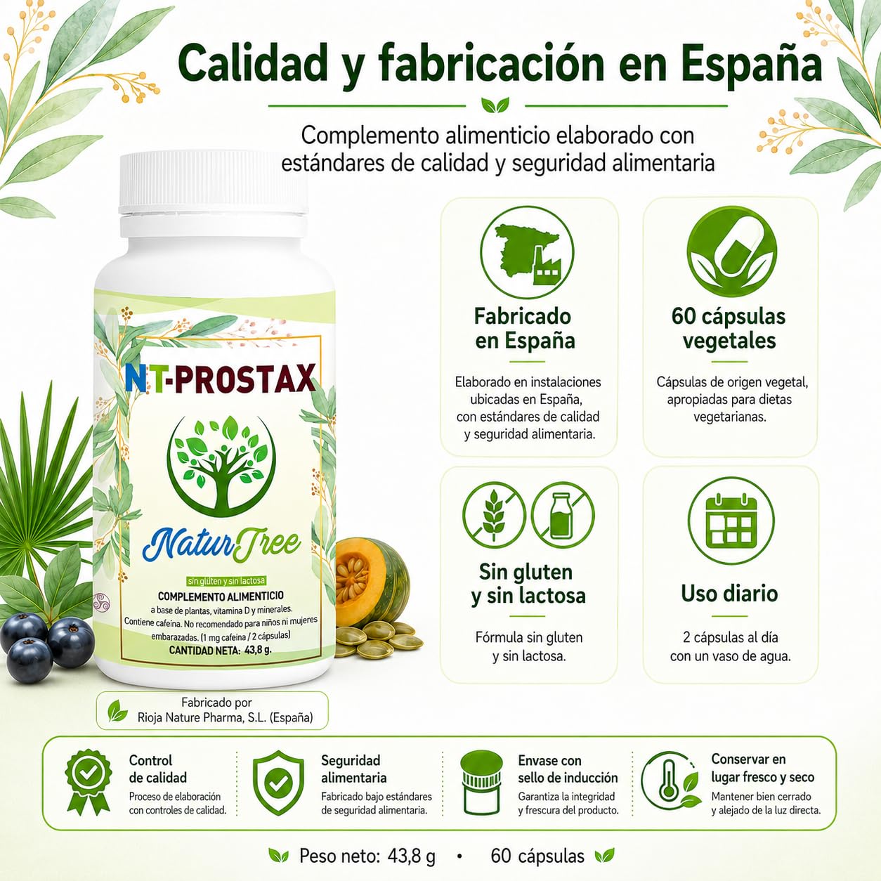 NT-Prostax | Saw Palmetto, Pygeum y Epilobio | Próstata 60 caps | Zinc, selenio, ortiga, calabaza y extractos vegetales para hombres adultos 40+