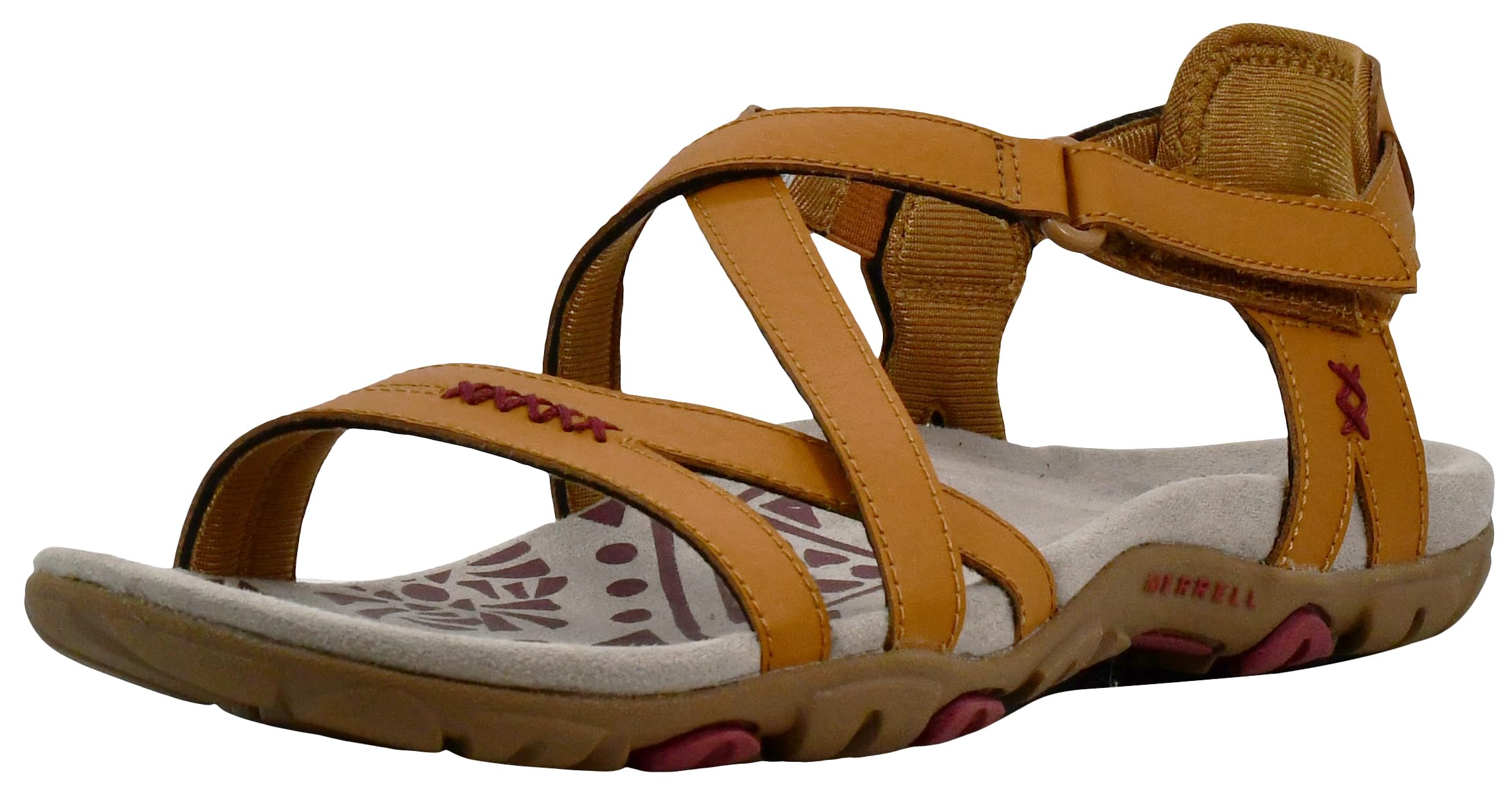 Merrell Women's Sandspur Rose Leather Sandal, Brown Sugar/Pomegranate, 9