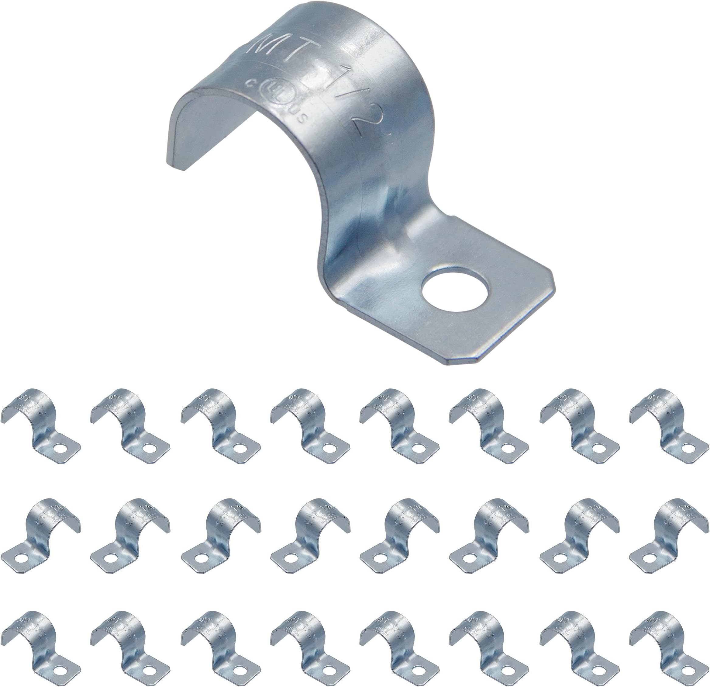ISPINNER 25pcs 1/2 Inch Zinc Plated Steel EMT Pipe Straps with 1 Hole for EMT Conduit or Pipe Fixing