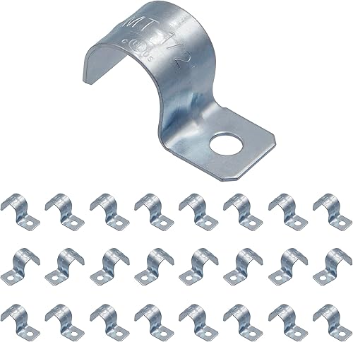 Miniatura 18 de ISPINNER 25pcs 1/2 pulgada Zinc plateado acero EMT Pipe Straps U soporte con 2 agujeros para conducto EMT, fijación de tuberías, tubo de tensión