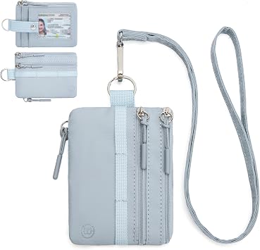 BOSTANTEN RFID Small Wallet, Minimalist Zip ID Case Wallet with Lanyard Keychain, Water Resistant Card Wallets for women & Men, Grey