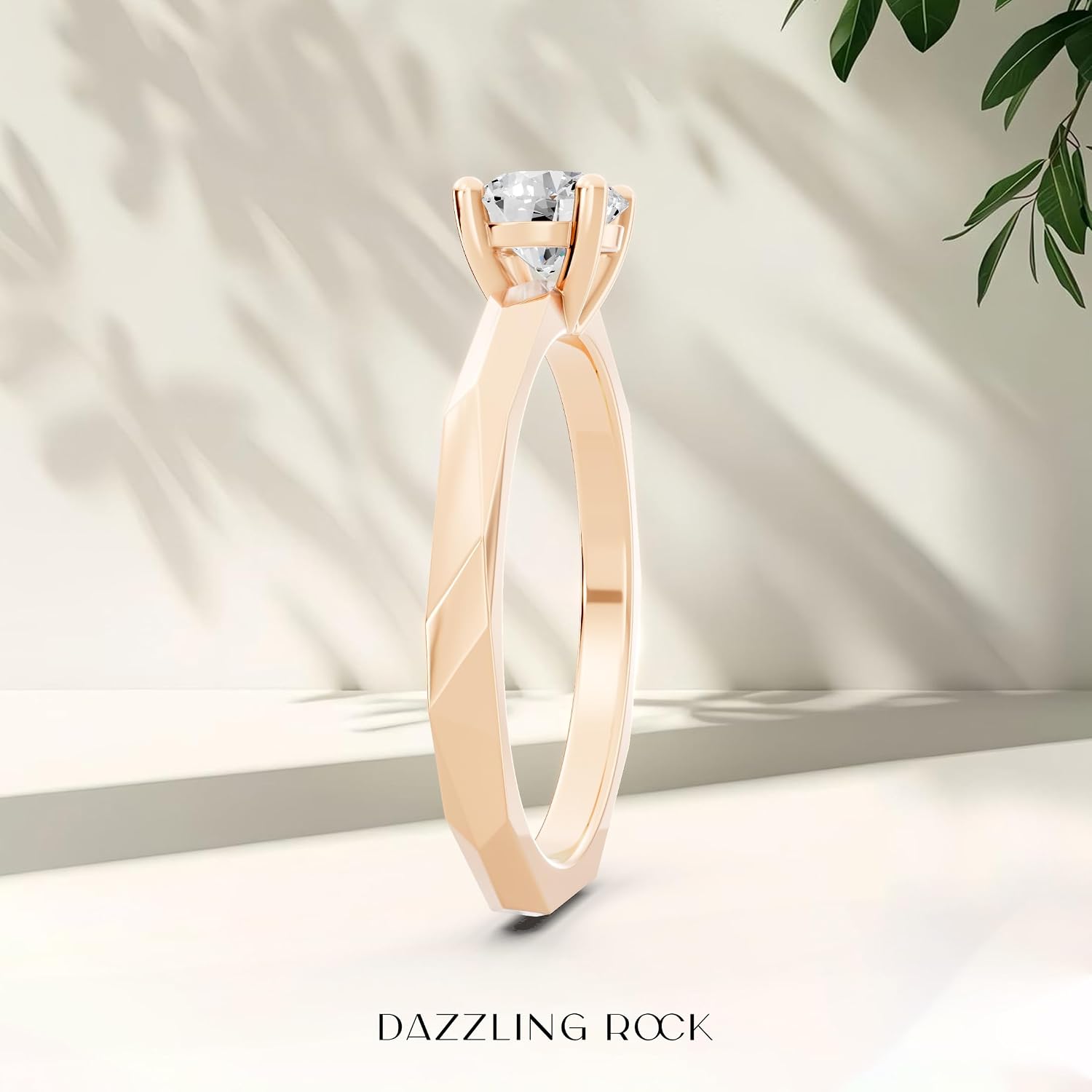 0.50 Carat Solitaire Round Lab Grown White Diamond Textured Shank Engagement Ring for Women in 14K Solid Gold