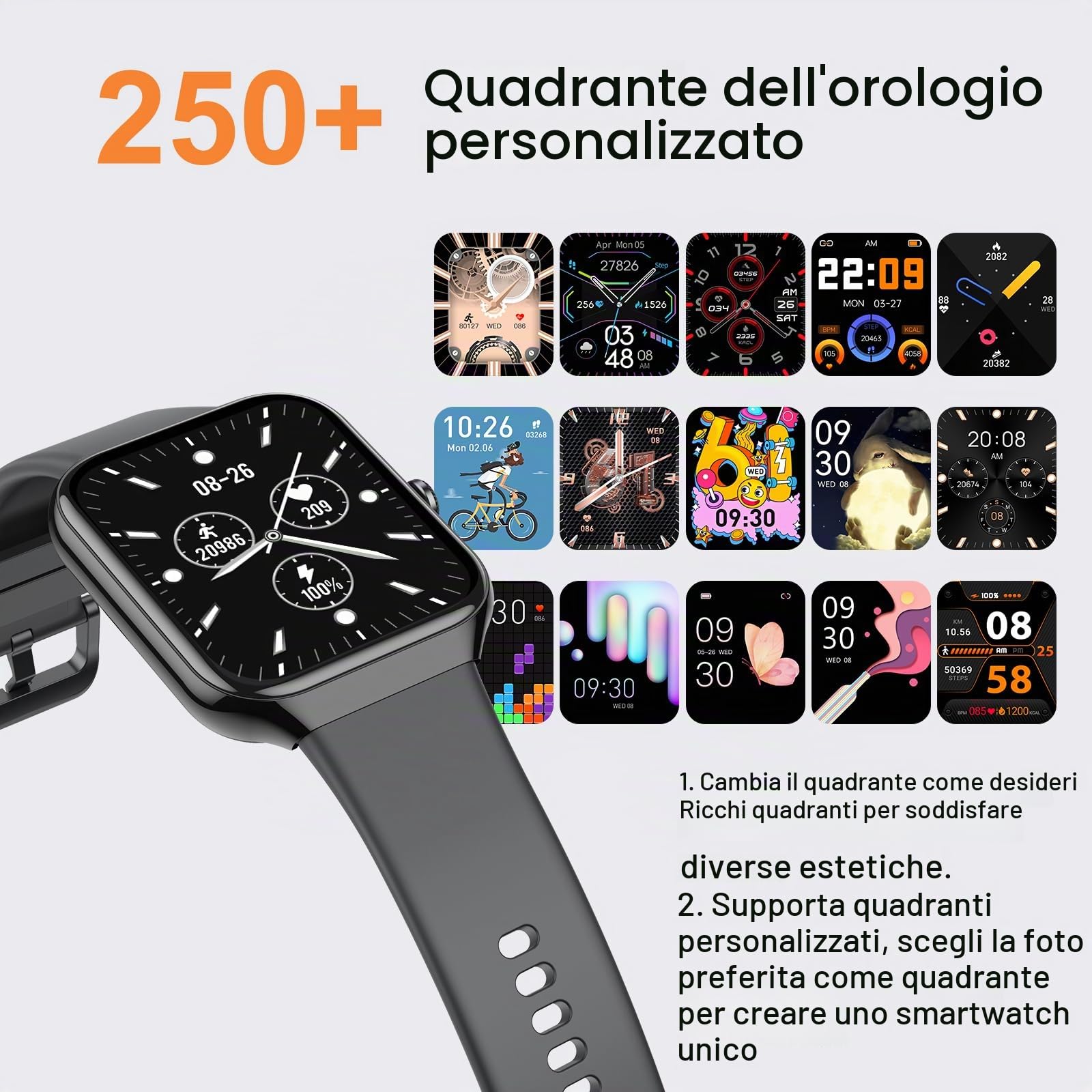 Jugeman 2026 Smartwatch Uomo Donna,1,91" Orologio Smartwatch Uomo con Chiamata Bluetooth,Contapassi Monitoraggio Sonno SpO2 Frequenza Cardiaca Android iOS | Tracker Attività, Chiamate Integrate, Uso Quotidiano, Design Compatto, Per Uomo