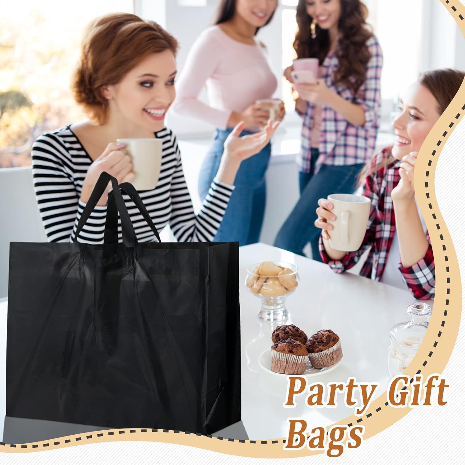 Amylove 100 Pcs Plastic Gift Bags with Handles Black Shopping Frosted Tote Bags Bulk Retail Bag for Small Business Boutique Wedding Holiday Gift Packaging16 x 12"x 6" - Image 8