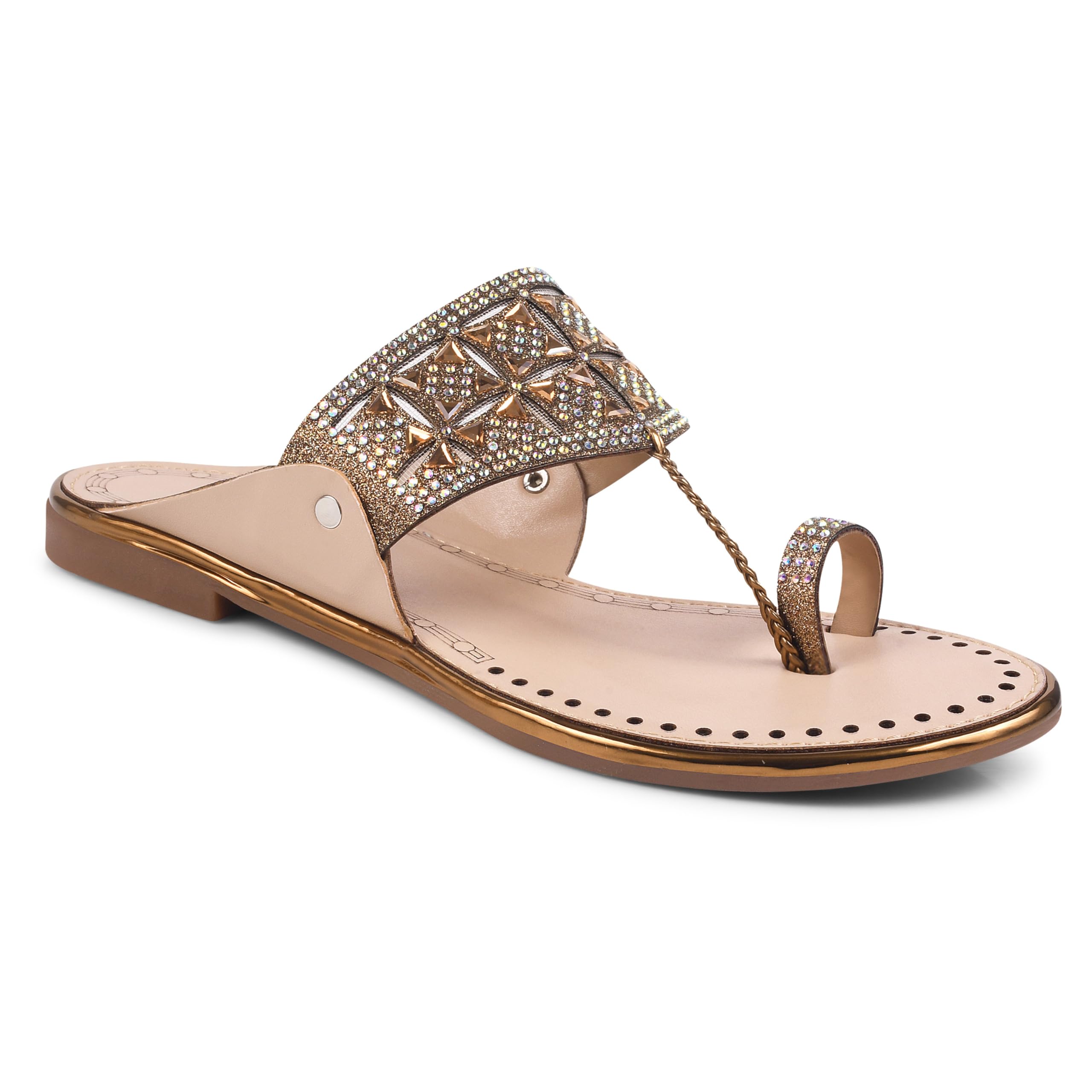 padchin Women's Kolhapuri Toe Ring Flat Sandals | Stone Studded Slip-On Flats | Casual, Ethnic & Daily Wear Footwear for Women-picture-12