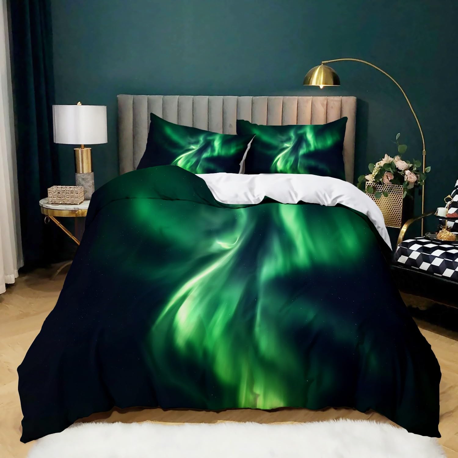 Juego de Funda de edredón para Niños y Niñas, Funda Nórdica Aurora Boreal Islandesa,Ropa de Cama súper Suave Juego de Edredón Doble y Almohadas, (200 x 200 cm)