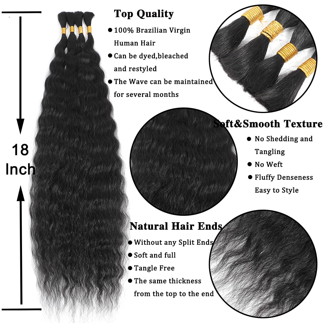 18 Inch Brazilian Human Hair Extensions Bundle, Super Wave Texture for Braiding Amazon.com : AIVICO Super Wave Bulk Human Hair 100  main image 2