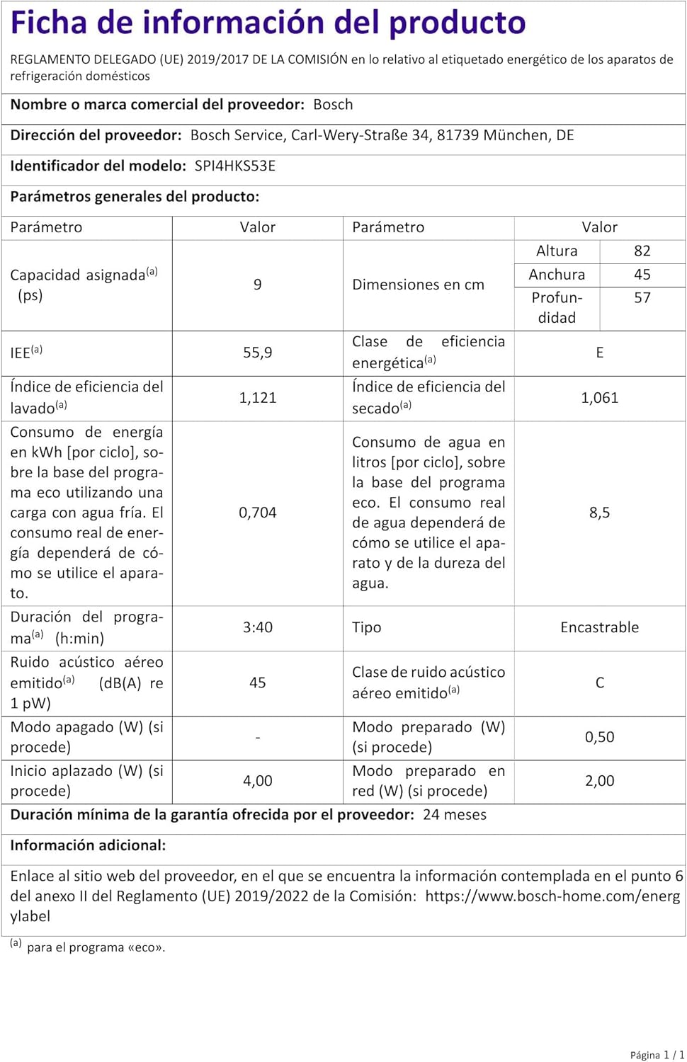 Bosch SPI4HKS53E Serie 4 Smart lavastoviglie Integrata, Larghezza 45 cm, Programma Silence particolarmente Silenzioso, Asciugatura Extra a Pressione di Un Pulsante, IntensivZone con Forte spruzzo in [Classe di efficienza energetica A+]
