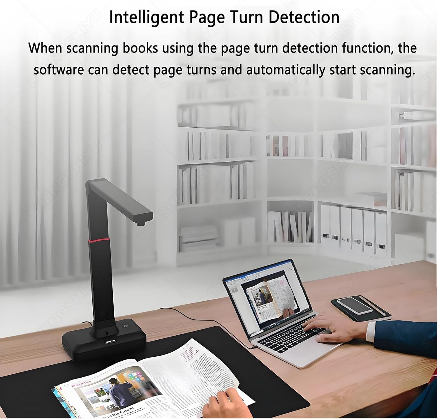A2 Overhead Scanner 23MP,Curved Flattening,Ocr,Background Removal,Auto Deskew,Video Recording,Qr/Invoice Recognition,Book Scan,LED Light,Portable Scanner for Archiving,School & Office