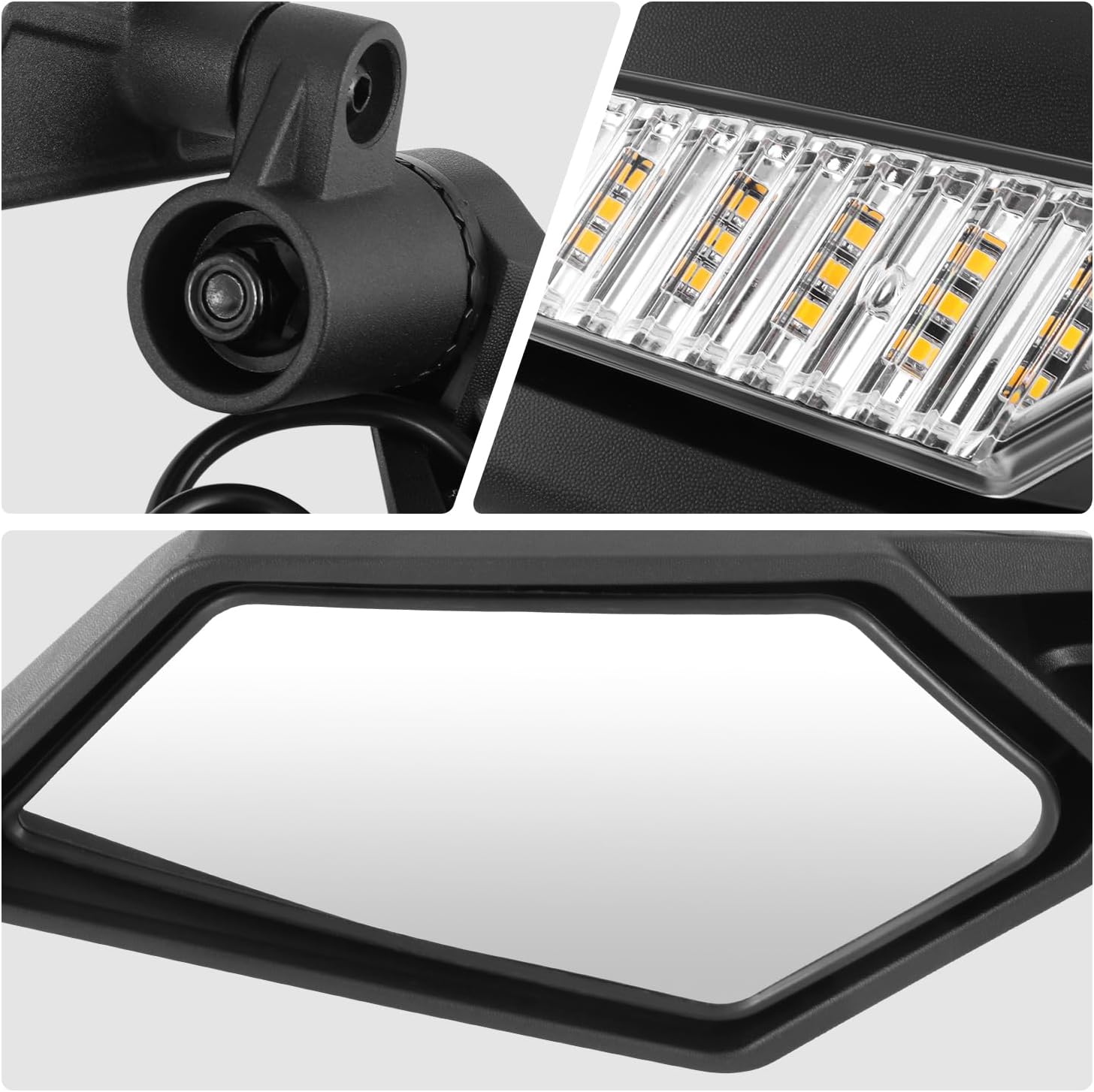DNA MOTORING Front Pair of UTV Sideview Mirror Replacement, Black, With Led Turn Signal, Compatible With Can Am Maverick X3, Irregular shape Style, MP-MR-U008