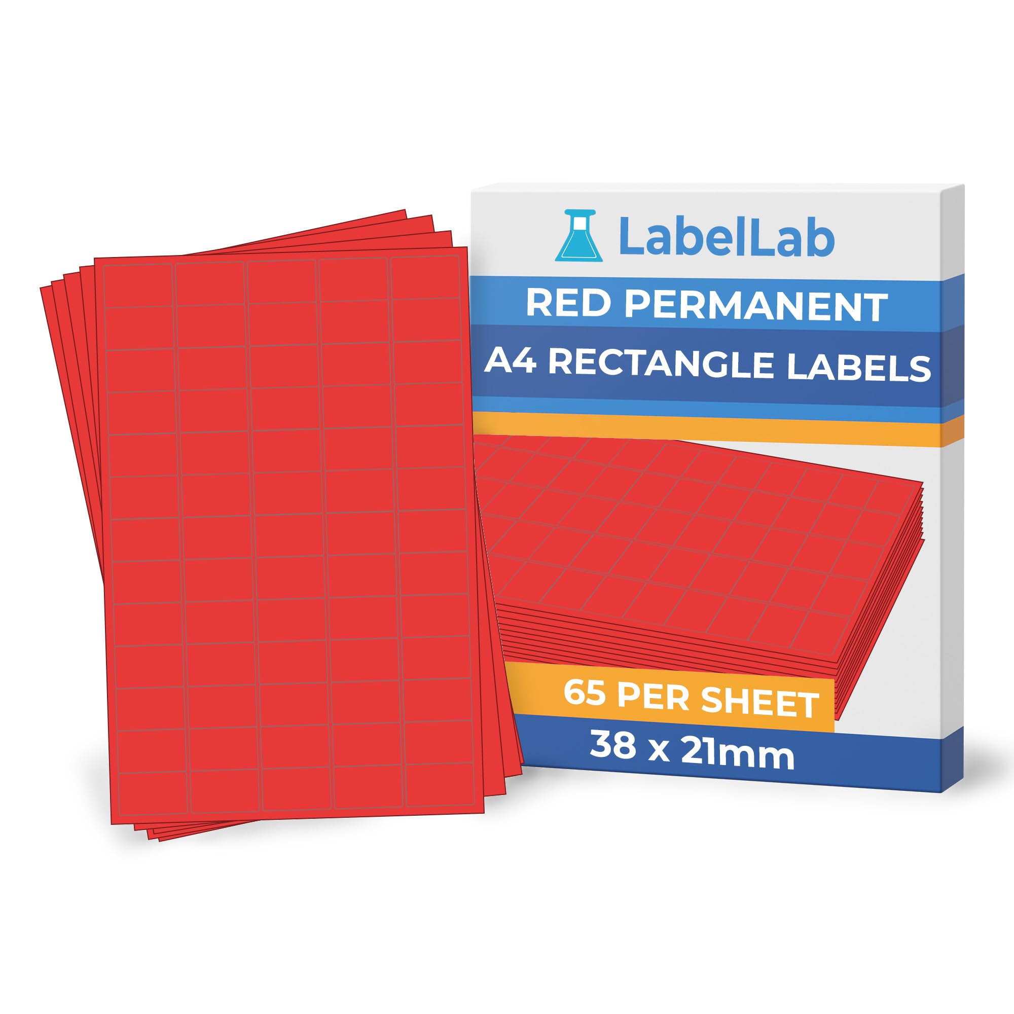 Red A4 Rectangle Labels – Coloured Printable Sheet Labels for Inkjet & Laser Printers, Permanent Adhesive – LabelLab (500, 65 Per Sheet)